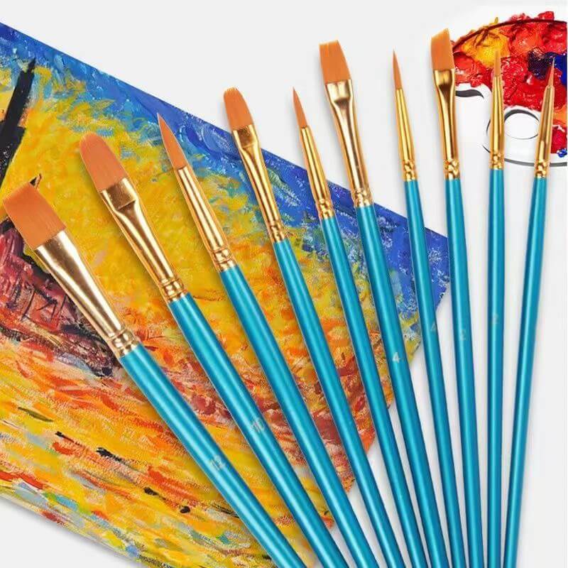 10-Pack Premium Blue Wood Handle Brushes
