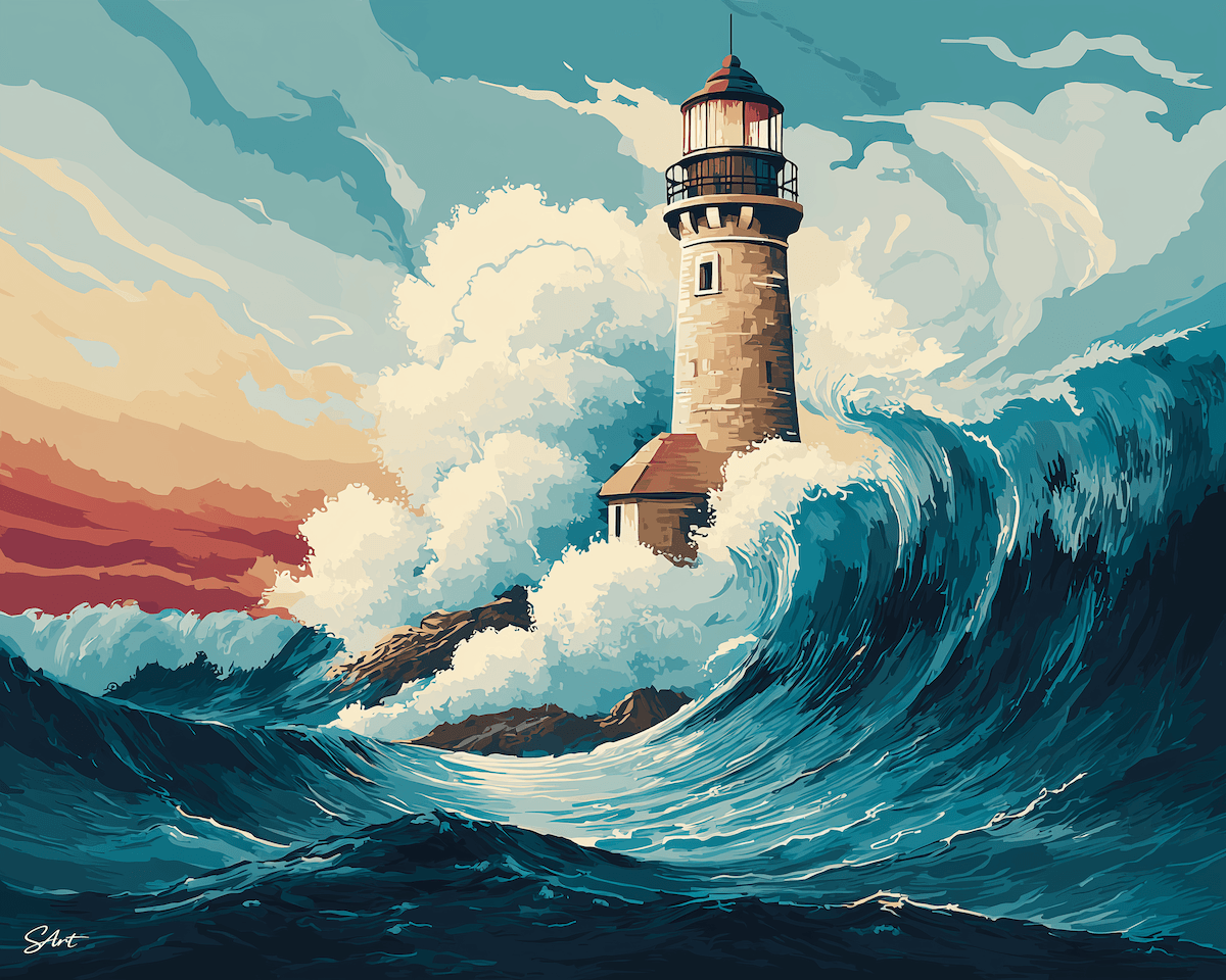 Lighthouse in High Seas – Paint by Numbers Kit