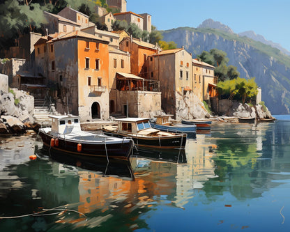 Coastal Village Boats – Paint by Numbers Kit