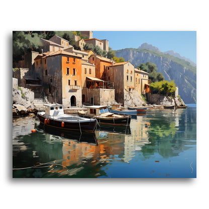 Coastal Village Boats – Paint by Numbers Kit