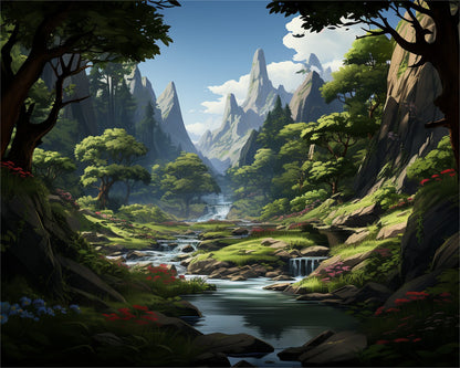 Mountain Stream Valley – Paint by Numbers Kit