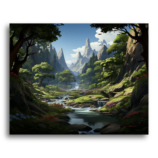 Mountain Stream Valley – Paint by Numbers Kit