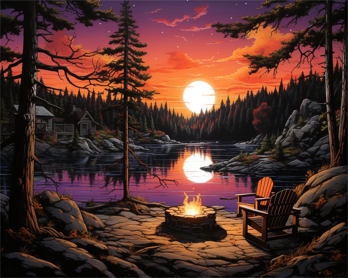 Sunset Lake Retreat – Paint by Numbers Kit