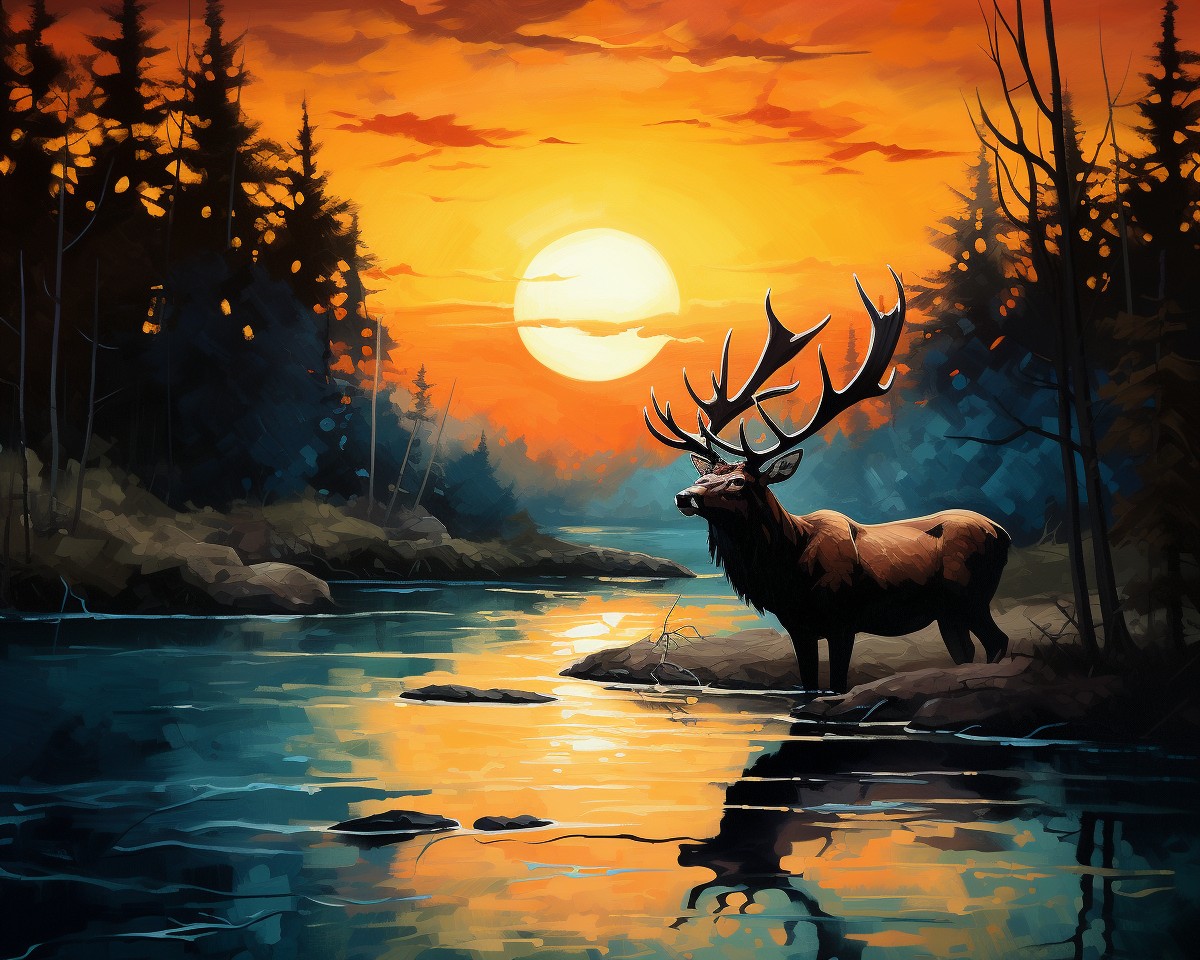Sunset Elk Reflection – Paint by Numbers Kit