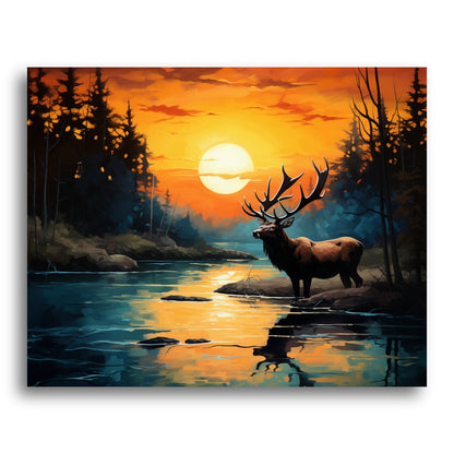 Sunset Elk Reflection – Paint by Numbers Kit
