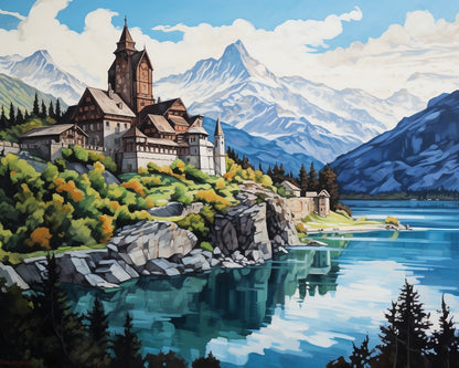 Alpine Castle Reflection – Paint by Numbers Kit