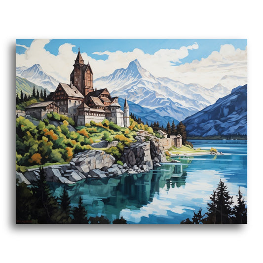 Alpine Castle Reflection – Paint by Numbers Kit
