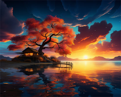 Sunset Lake Retreat – Paint by Numbers Kit