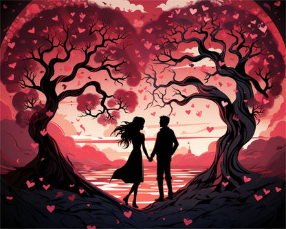 Romantic Heart Trees – Paint by Numbers Kit