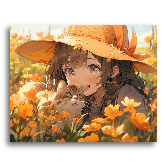 Sunlit Cat and Girl – Paint by Numbers Kit
