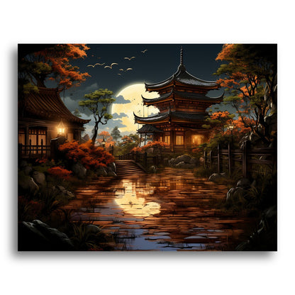 Moonlit Japanese Pagoda – Paint by Numbers Kit