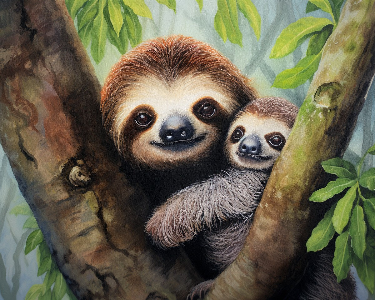 Mother and Baby Sloths – Paint by Numbers Kit