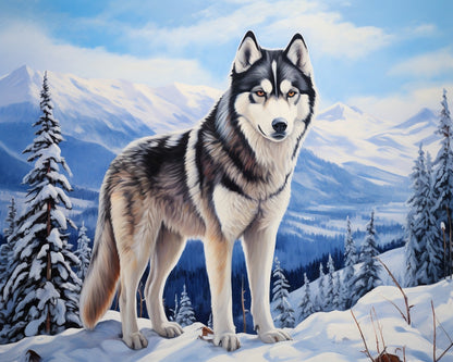 Majestic Husky in Snow – Paint by Numbers Kit