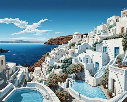 Santorini Coastal Village – Paint by Numbers Kit