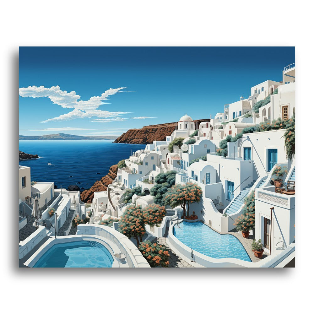 Santorini Coastal Village – Paint by Numbers Kit
