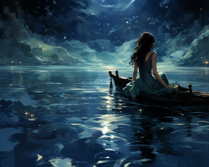 Moonlit Boat Reflection – Paint by Numbers Kit
