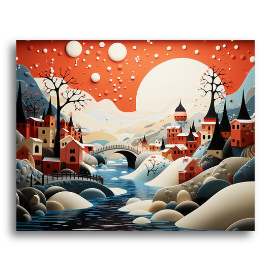 Sunset Village Bridge – Paint by Numbers Kit