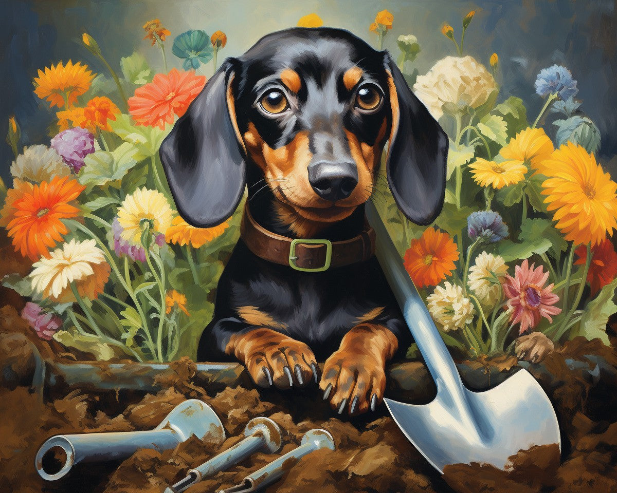 Garden Dachshund Delight – Paint by Numbers Kit