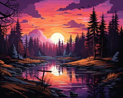 Sunset Forest River – Paint by Numbers Kit
