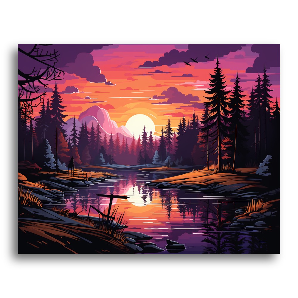 Sunset Forest River – Paint by Numbers Kit