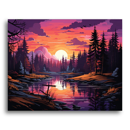 Sunset Forest River – Paint by Numbers Kit