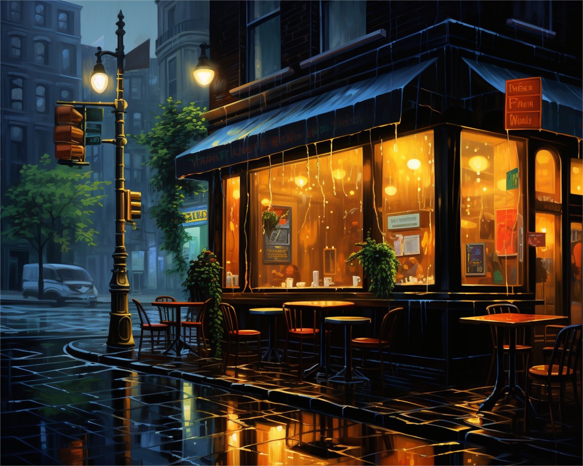 Rainy Night Cafe – Paint by Numbers Kit