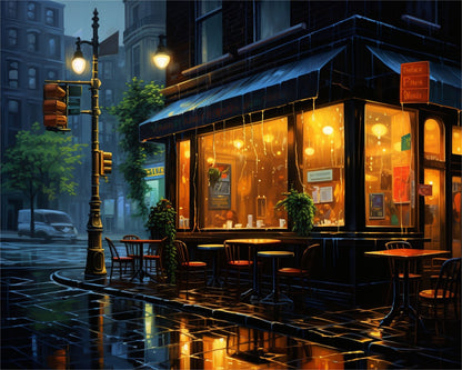Rainy Night Cafe – Paint by Numbers Kit