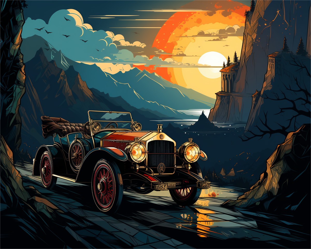 Vintage Car Sunset – Paint by Numbers Kit