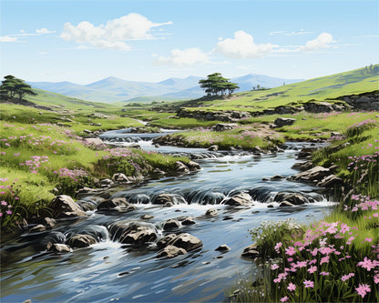 Mountain Stream Meadow – Paint by Numbers Kit