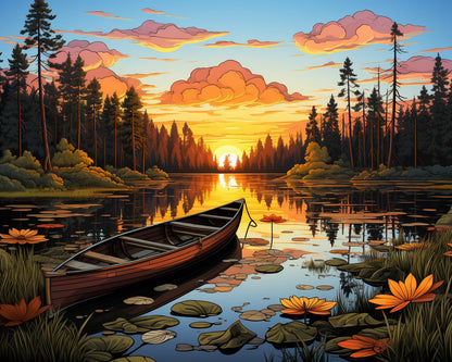 Sunset Canoe Reflection – Paint by Numbers Kit