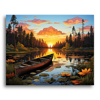 Sunset Canoe Reflection – Paint by Numbers Kit