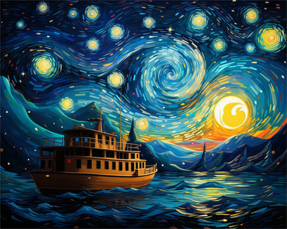 Starry Night Boat – Paint by Numbers Kit