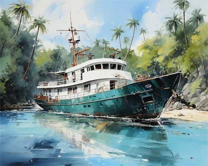 Tropical Harbor Vessel – Paint by Numbers Kit