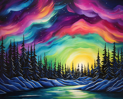 Northern Lights Forest – Paint by Numbers Kit