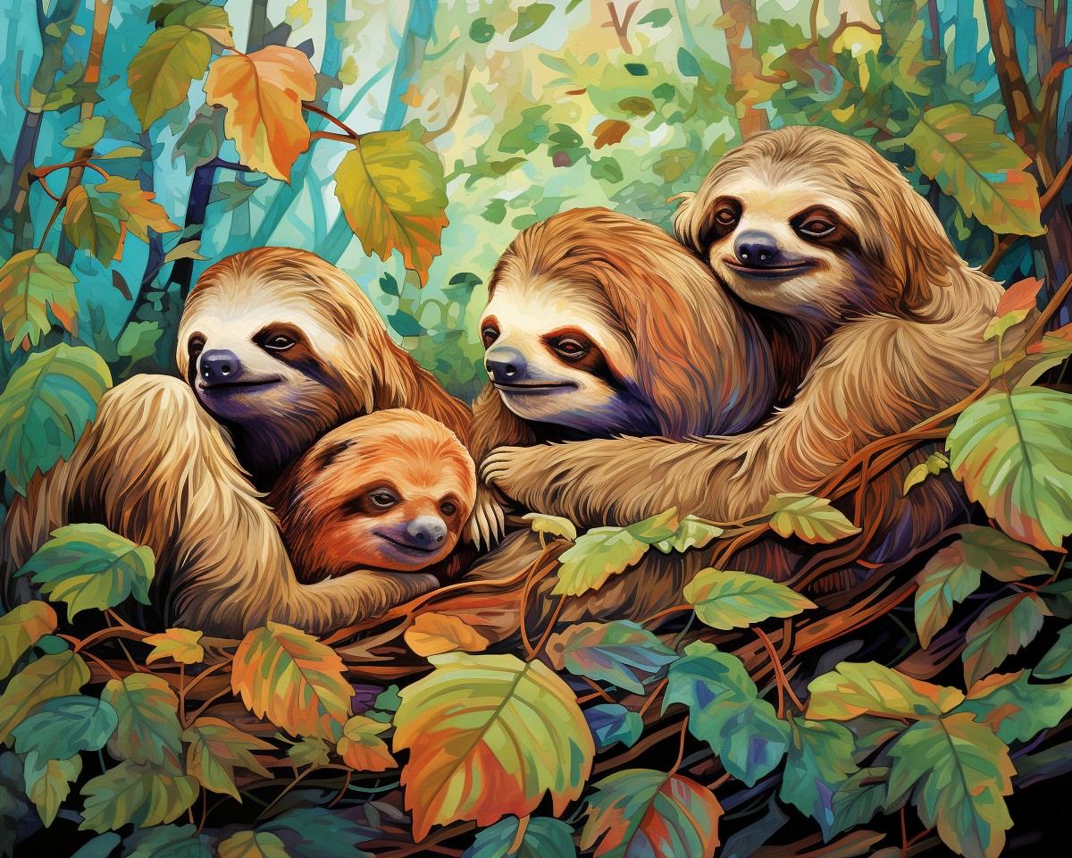 Serene Sloth Family – Paint by Numbers Kit