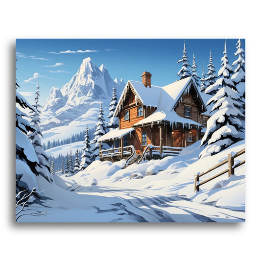 Snowy Mountain Cabin – Paint by Numbers Kit