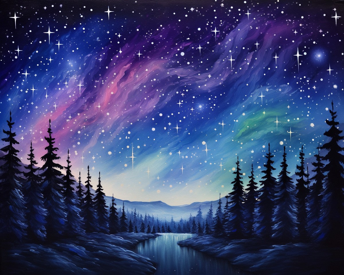 Starlit Forest River – Paint by Numbers Kit