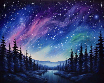 Starlit Forest River – Paint by Numbers Kit