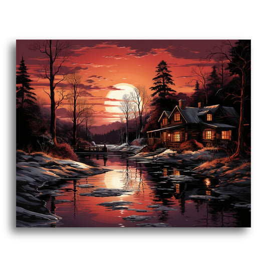 Sunset Cabin Reflection – Paint by Numbers Kit