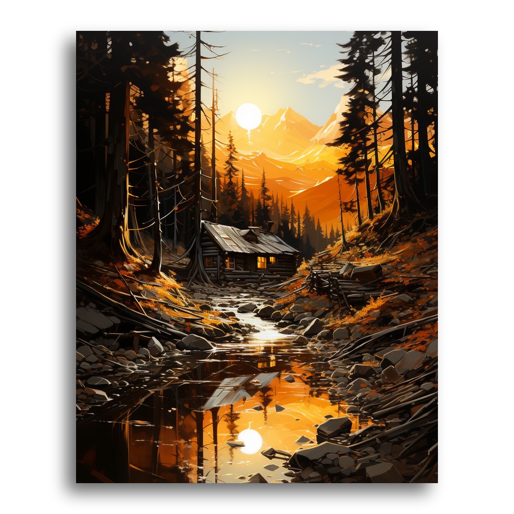 Mountain Cabin Sunset – Paint by Numbers Kit