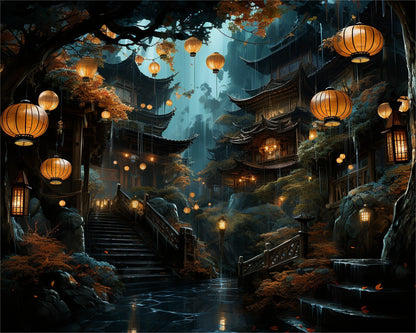 Lantern Lit Asian Village – Paint by Numbers Kit