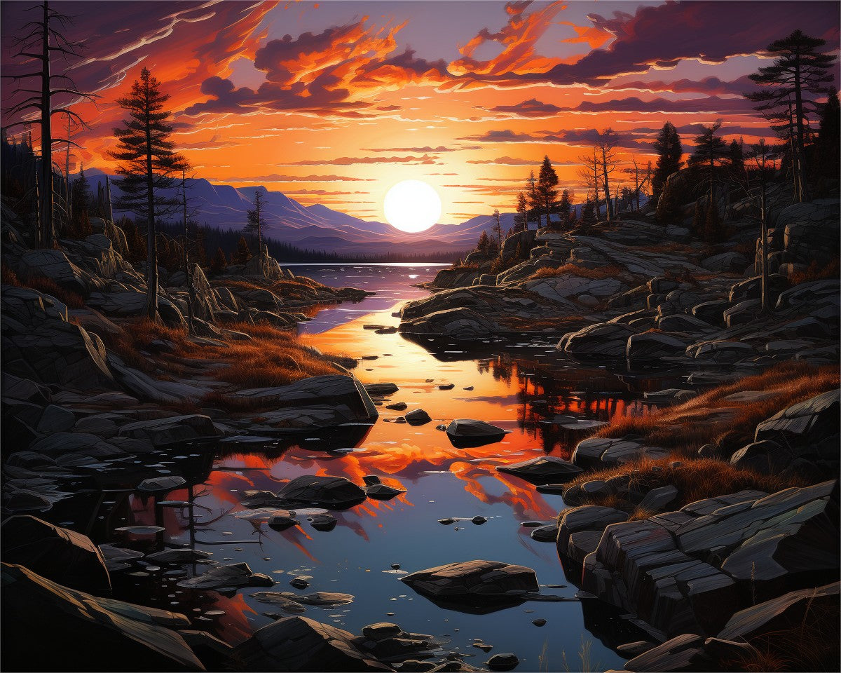Sunset Mountain River – Paint by Numbers Kit