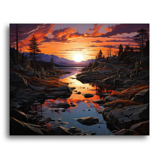 Sunset Mountain River – Paint by Numbers Kit