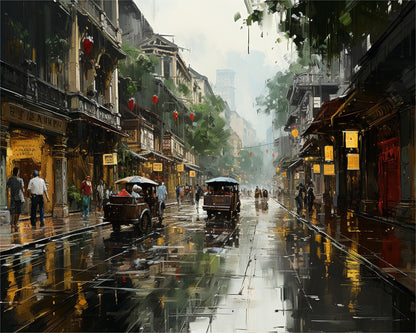 Rainy Vintage Street – Paint by Numbers Kit