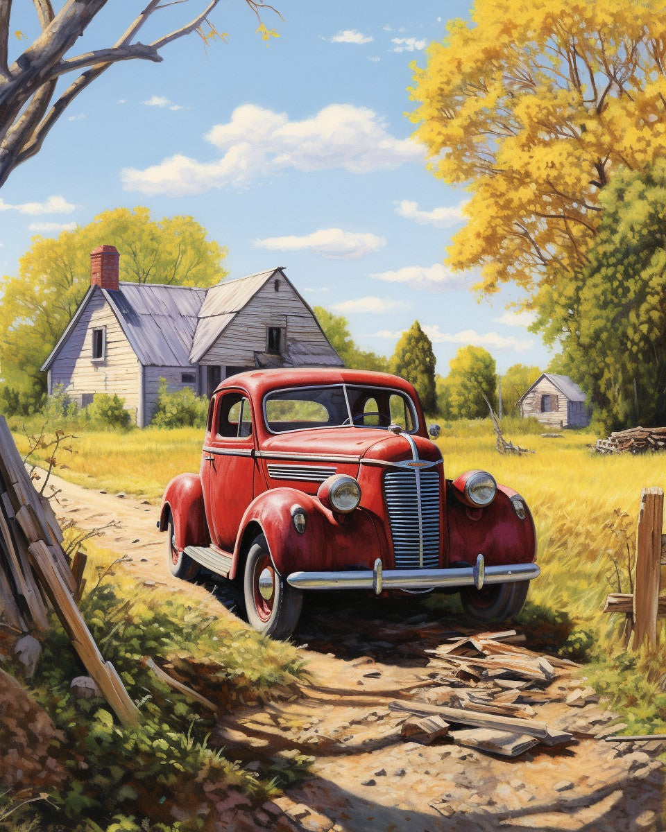 Vintage Red Pickup – Paint by Numbers Kit