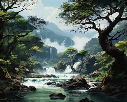 Misty Mountain Waterfalls – Paint by Numbers Kit