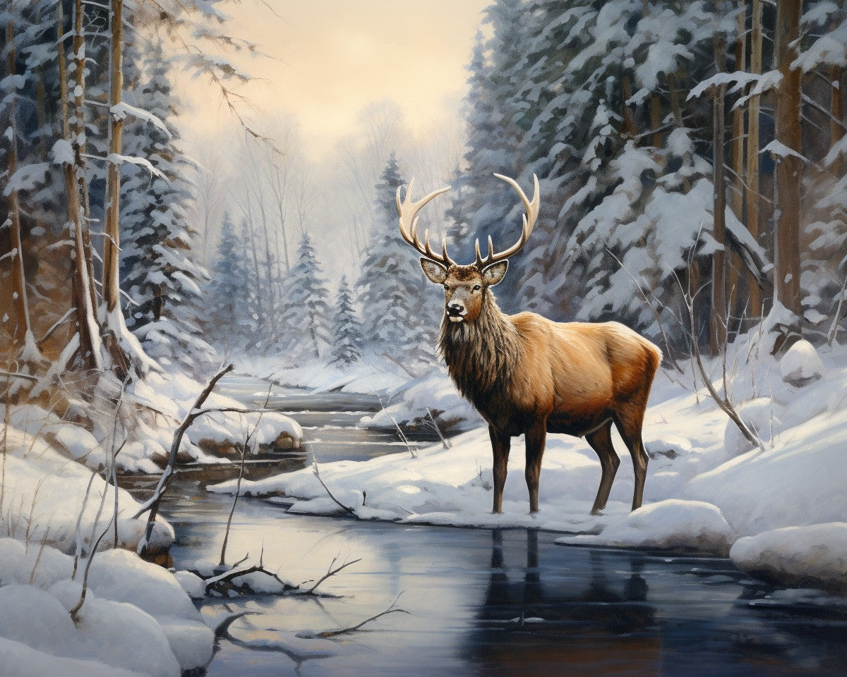 Winter Elk Reflection – Paint by Numbers Kit