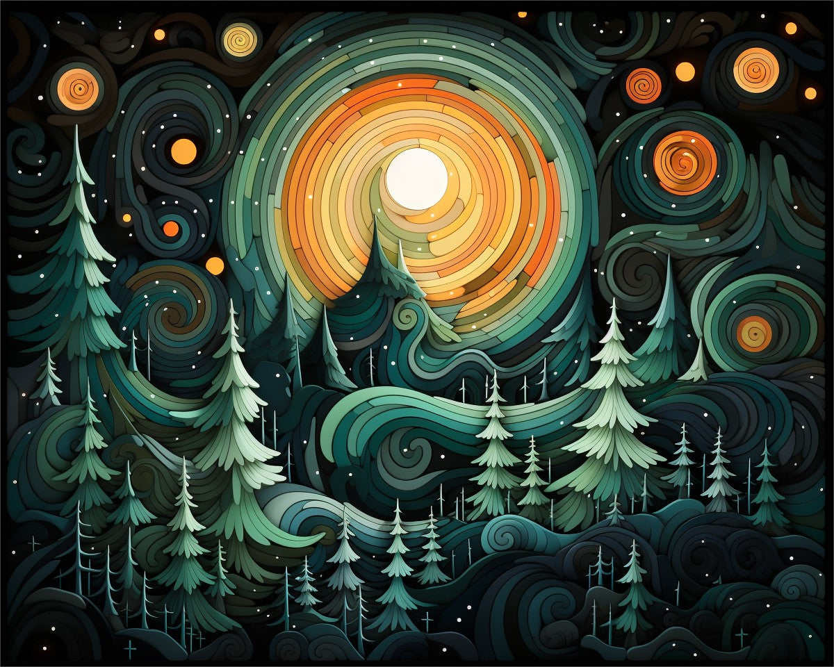 Moonlit Pine Forest – Paint by Numbers Kit