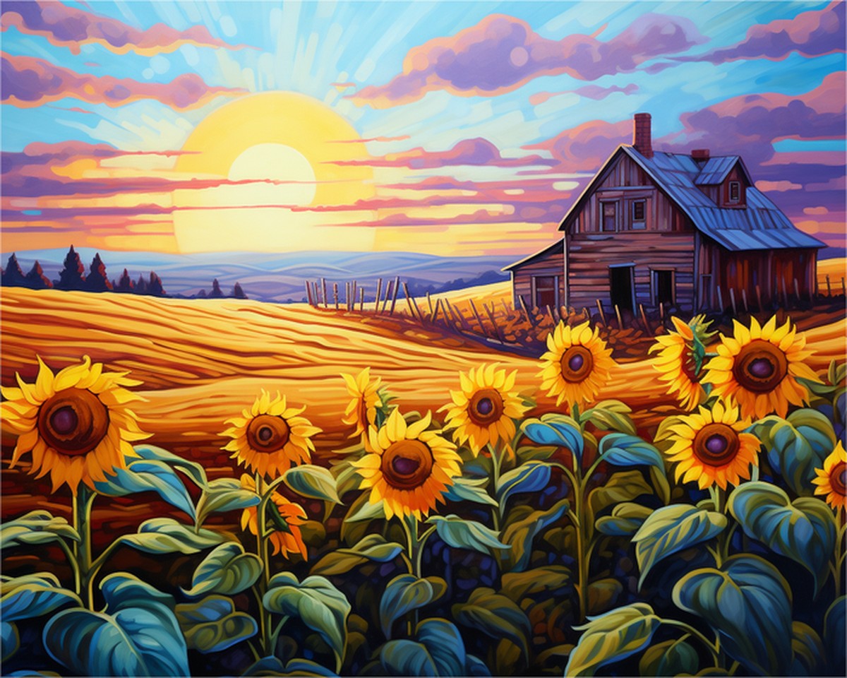 Sunset Sunflower Farm – Paint by Numbers Kit