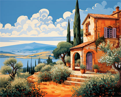 Tuscan Villa Landscape – Paint by Numbers Kit